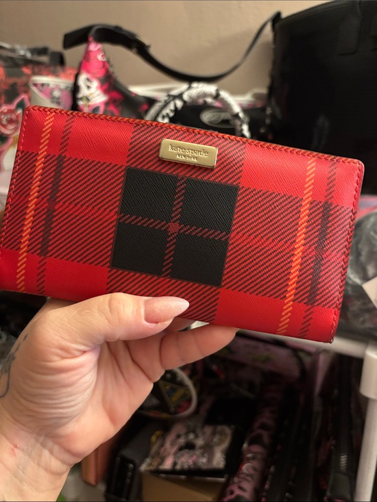 kate spade Accessories - kate spade Red Black Plaid Zip Card Holder
